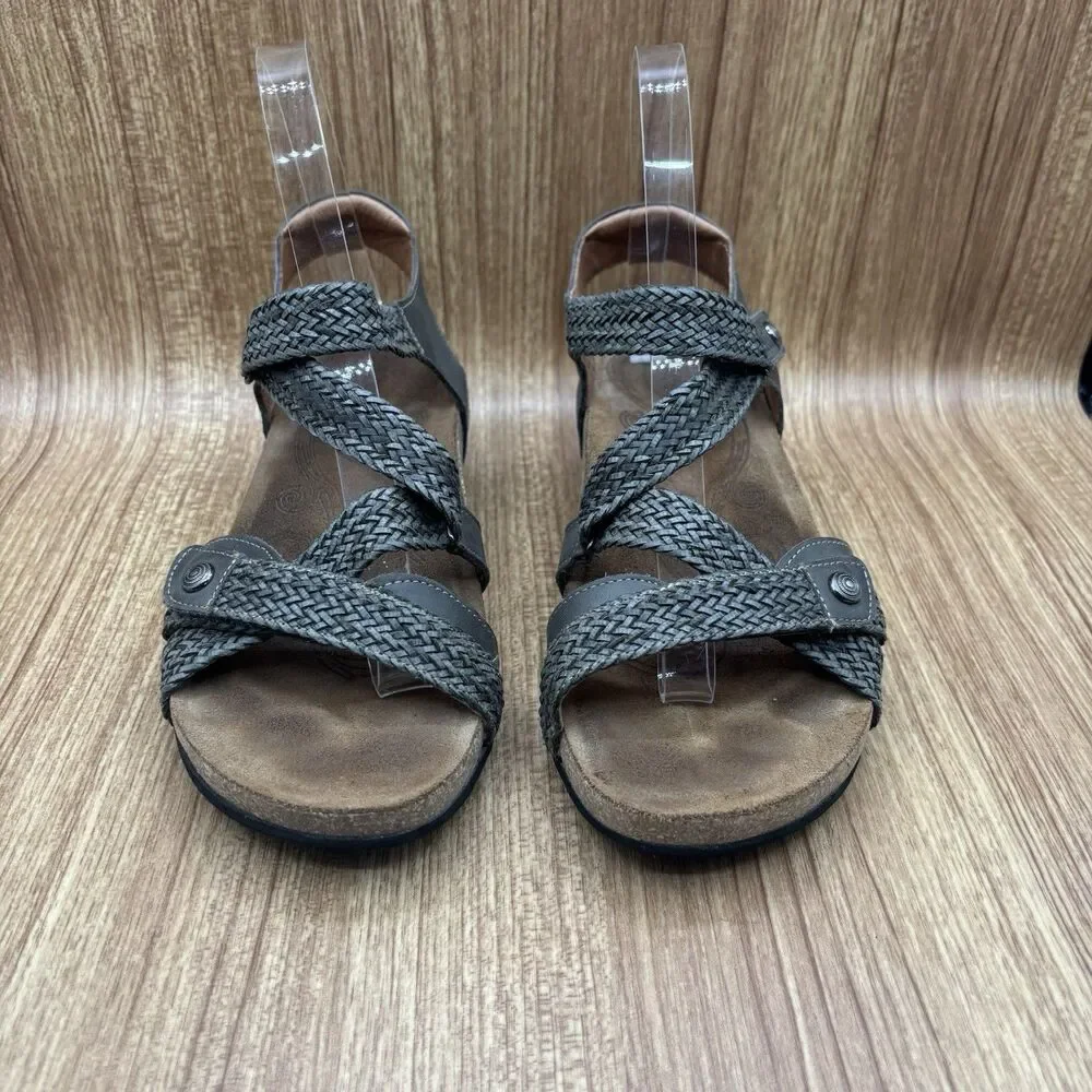 Taos Trulie Wedge‎ Sandals Womens Size 7-7.5 Olive Green Leather Comfort Shoes